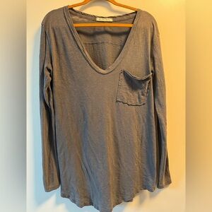 Free People Charcoal Long Sleeve V-Neck Top